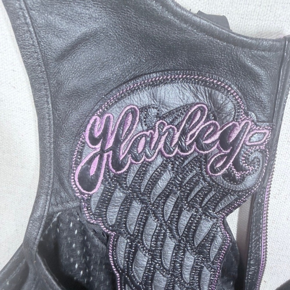 Harley Davidson Night Angel Womens XL Black Leather Vest 97005-14VW Purple Wings - Picture 10 of 11